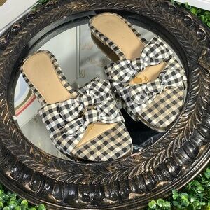 DIVA Lounge Black and White Checkered Bow Mules